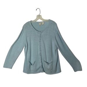 Robins Egg Blue Cardigan Sweater 2X Ramie Cotton Lightweight Minimalist